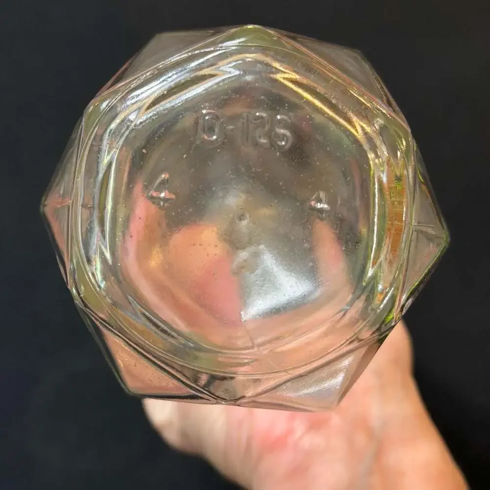 Vintage Clear Glass Faceted Hexagonal Decanter Bottle with Glass Stopper